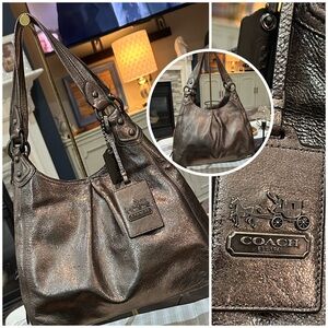 COACH Madison Maggie Metallic Leather Hobo Bag w/Gunmetal Hardware, Beautiful